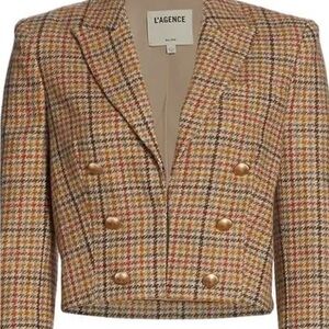 L'AGENCE Multicolor Plaid Double-Breasted Blazer